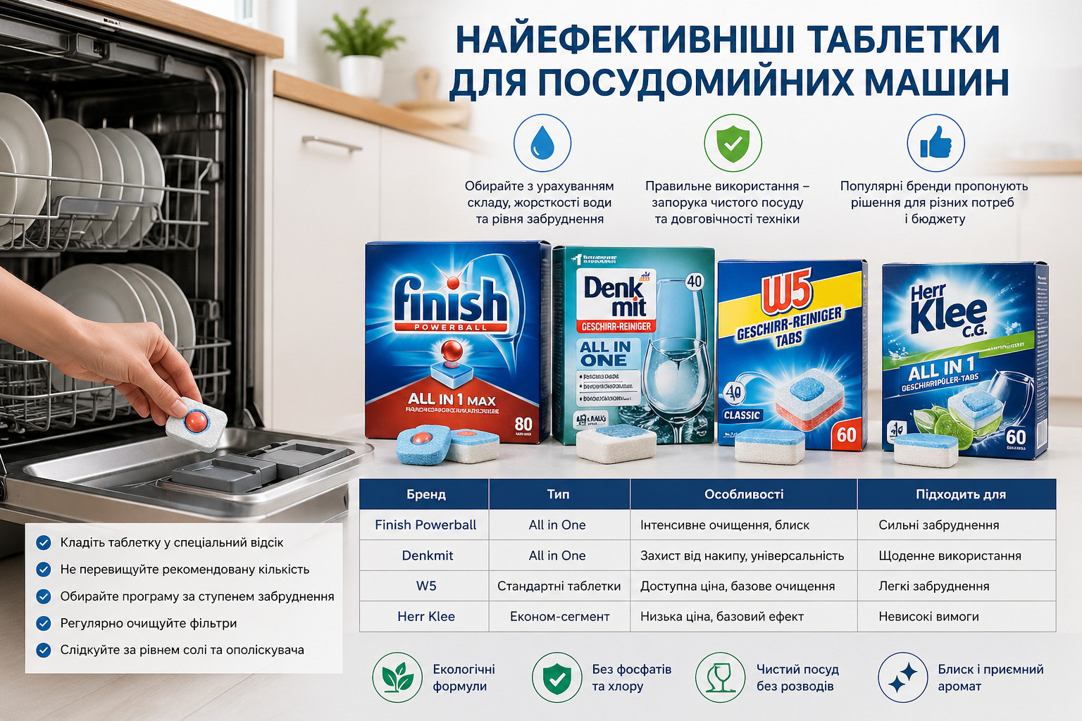 Найефективніші таблетки для посудомийних машин